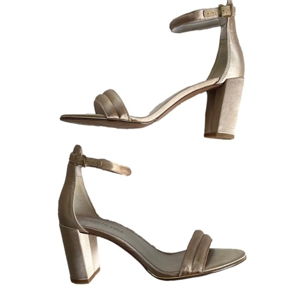 Kenneth Cole Lex OpenToe Block Heel Ankle Strap Sandals Champagne/Gold shoes 6.5 - Picture 2 of 8